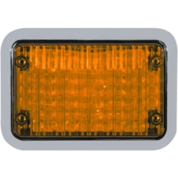 Luz de Advertencia LED / 8.4 x 6 Pulgadas / Ámbar / Lente Transparente / Bisel Cromado / 12V/24V / 20 Patrones / Montaje de Superficie