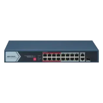Switch PoE+ / 16 Puertos 10/100 Mbps PoE+ / 2 Puertos Gigabit Uplink / 1 Puerto SFP / Modo Extendido 300 m (984 ft) / 130 W