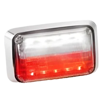 Luz de advertencia Quadraflare LED con flasher integrado y mica transparente, en combinación de colores rojo y claro.