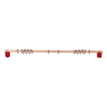 Barra Distribución Tierra Rack 19 in / Cobre 100% / 550A / Aisladores Rojos / 0.64 cm (0.25 in) / J-STD-607-A