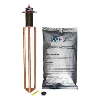 Electrodo de Puesta a Tierra / 45 Amp / Filtro LCR / Resistencia < 2 Ohm / Cobre Electrolítico / Compuesto H2Ohm / 20 Años Sin Mantenimiento