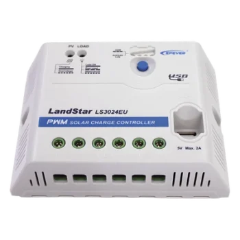 Controlador Solar PWM / 12/24 VDC Auto / 30 A Carga-Descarga / USB 5V 2A / Positivo Común / IP20