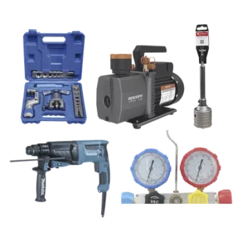 Kit profesional / Bomba de vacío 2 etapas / Manómetro / Kit abocardado / Rotomartillo / Broca / 5.5 CFM / 1/2 HP / 330x120x230 mm / 10.8x3.9x7.5 ft
