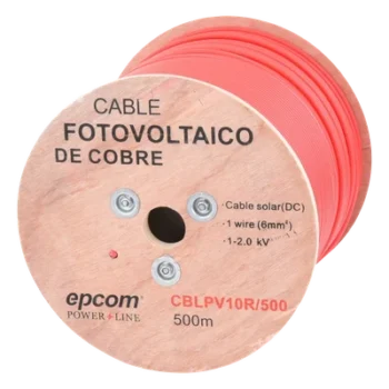 Cable Fotovoltaico / Conductor Cobre 6 mm² (10 AWG) / 2000 Vcc / Rango -40°C a 120°C / Resistencia UV y Ozono / Carrete 500 m (1640.4 ft)
