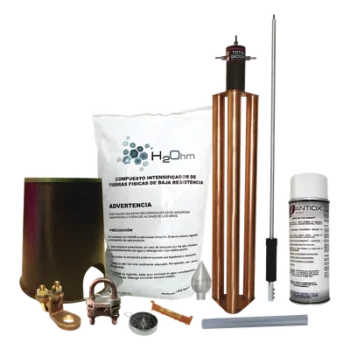 Kit de Protección Contra Tormentas Eléctricas / 80 m (262.5 ft) de Diámetro de Protección / Mástil 1.2 m (3.9 ft) / Electrodo 100 A / Mejorador de Suelo 11 kg / Sistema Externo e Interno