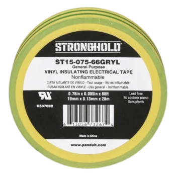 Cinta Eléctrica de Aislamiento / PVC 0.13 mm (5 mil) / 19.05 mm x 20.12 m (66 ft) / Adhesivo a Presión / Amarillo/Verde