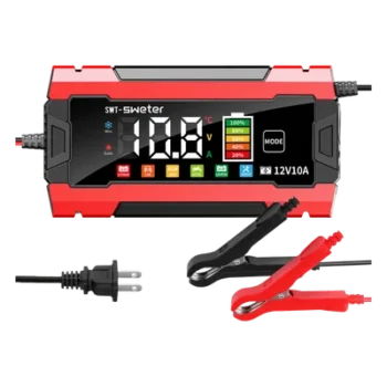 Cargador Inteligente Automático / 3 Etapas / 12V 10A / 6 Modos de Batería / LCD / Entrada 100-240V