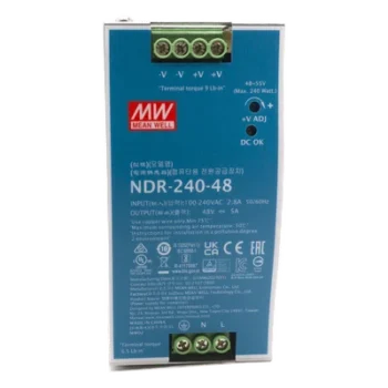 Fuente de Poder Industrial / 240 Watts / 48 VCD / 5 Amp / Montaje Riel DIN / 88.5% Eficiencia / 2.48 x 4.47 x 4.93 pulgadas
