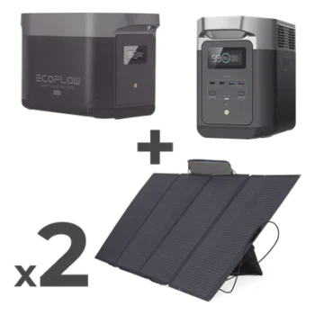 Kit de Estación de Energía Portátil / 4096Wh Total / 2400W Continuo / 4800W Pico / 2 Paneles Solares Flexibles 400W / 6 Salidas CA / Wi-Fi y Bluetooth