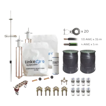 Kit Pararrayo con Accesorios de Instalación en Torre / 30 m (98 ft) / Radio Cobertura 72° / Cable 1/0 AWG / Conectores Cal. 4-2/0 AWG