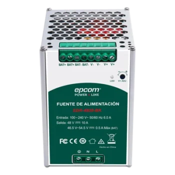 Fuente de Alimentación Industrial DIN Riel / 480 W / Salida 48 VCC 10 A / Eficiencia ≥93% / Carga de Batería / -20°C a 70°C