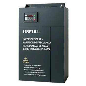 Inversor Solar Variador de Frecuencia / 55 kW (70 HP) / 440V Trifásico / MPPT Automático / Rango DC 300-850V / Instalación hasta 50 m (164 ft)