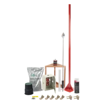 Kit de Pararrayos / Diámetro 200 m / Mástil 1.2 m / Electrodo 700 A / Mejorador de Suelo 11 kg / 656 pies de Cobertura