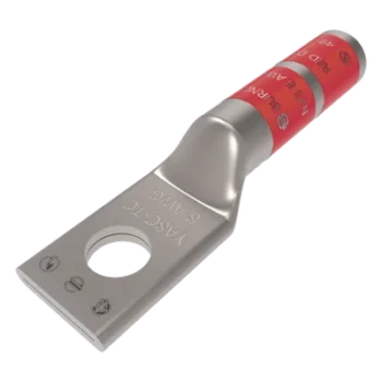 Zapata Terminal de Compresión / Tornillo 1/4" / Calibre 8-6 AWG / Barril Largo / 35 kV / 1.69 in (5.54 ft equivalente en pies no aplica - mantener en pulgadas) / 43 mm