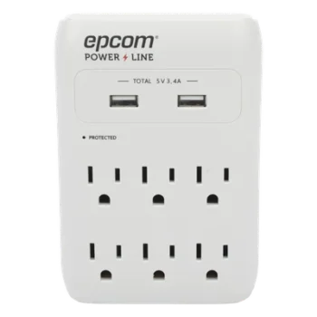 Multicontacto de Pared / 6 Salidas NEMA 5-15R / Supresor de Picos 1080 J / 2 x USB-A 5V/3.4A / 1800W / Filtro EMI/RFI 40 dB