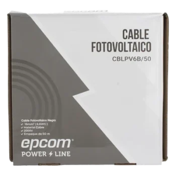 Cable Fotovoltaico / 16 mm² (6 AWG) / Cobre 106 Hilos / 2000 V DC / Rango -40°C a 120°C / Resistencia UV y Ozono / Rollo 50 m (164 ft)