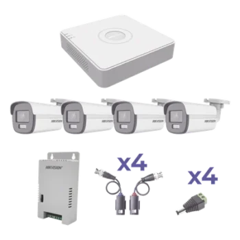 Kit TurboHD 1080p Lite / DVR 4 Canales / 4 Cámaras Bala Exterior 2.8 mm / Transceptores Pasivos / Fuente Regulada / 65.6 ft Alcance Luz Blanca
