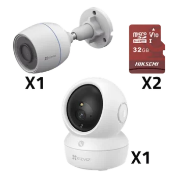 Kit de Cámaras Wi-Fi / 5 Megapixel Interior / 1080p Exterior / Micro SD 32 GB / Detección de Movimiento Inteligente / Notificaciones en Tiempo Real