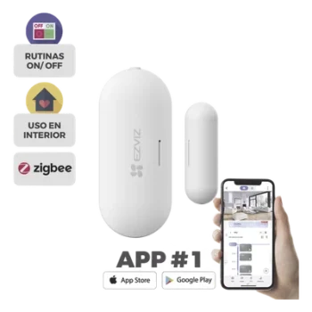 Sensor de Contacto Magnético Inalámbrico / Zigbee / Separación de Alarma 25 mm ± 5 mm / Autonomía 3 Años / Uso Interior / 53.5 x 22.5 x 13.5 mm