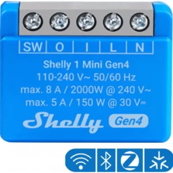 Mini Interruptor Inteligente / Wi-Fi 2.4, Zigbee, Bluetooth, Matter / 1 Canal 8A / 110-240V AC / Contacto Seco / 29x35x16 mm (1.14x1.38x0.63 in)