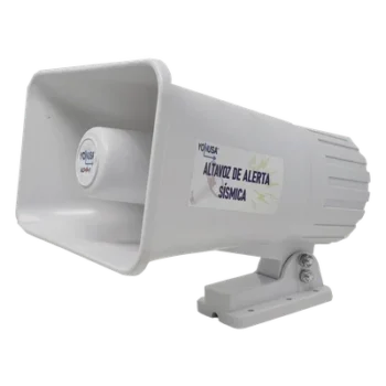 Sirena de Alertamiento Sísmico / Emisión Oficial 150 s / Alcance 25 m (82 ft) / Potencia 30 W / Compatible Módulos YASWIFI y YASMOD / Alimentación 12-14 VDC