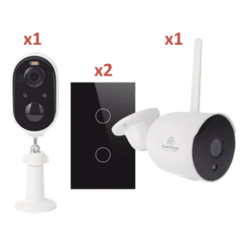 Kit de Automatización / WiFi 2.4 GHz / 2 Cámaras + 2 Apagadores Triples / Control por Voz / 100V-250V / 120mm x 72mm (4.72in x 2.83in)