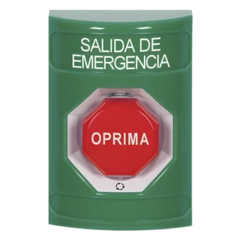 Botón de Salida de Emergencia / Texto en Español / Acción Mantenida / LED de Iluminación / Cubierta Transparente / UL cUL ADA