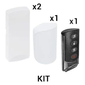 Kit Sensores Inalámbricos / 345 MHz / 2 Contactos Magnéticos / 1 PIR Inmunidad Mascotas 31 kg / 1 Llavero / 12 m (39.4 ft) 90° / Batería 5 Años