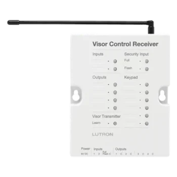 Receptor de Control de Visera / 4 Salidas de Contacto Seco / 2 Entradas de Contacto Seco / Entrada de Seguridad / Hasta 10 Transmisores / RadioRA 2