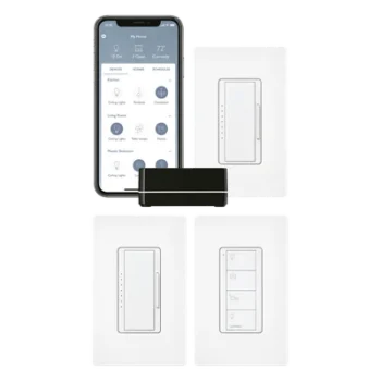 Kit de Inicio para Control Inteligente de Iluminación / Hasta 100 Dispositivos Inalámbricos / Control por App iOS y Android / Compatible con Alexa y Google Assistant / Comunicación RF Clear Connect / Incluye 2 Atenuadores, Control Pico y Placas de Pared