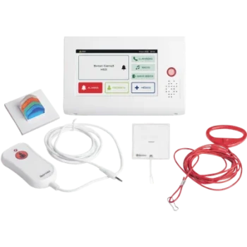Kit de Habitación Hospitalaria PRO / Terminal IP 7" Táctil + Pulsador Cama IP67 + Luz Cuatricolor + Tirador Baño / Comunicación Paciente-Enfermero VoIP SIP / PoE / Antibacteriano