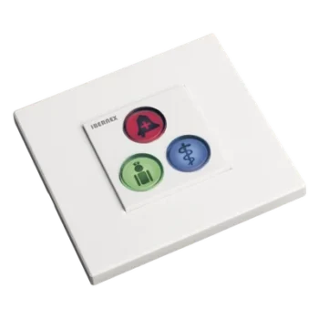 Módulo de Botones para Sistema de Llamadas / 3 Teclas Iluminadas / Retroalimentación Táctil y Audible / BUS RS485 / 12 V / Empotrado o Superficie
