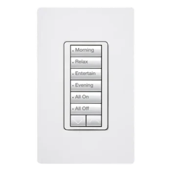Botonera de Pared Inalámbrica / 6 Botones con Subir/Bajar / Retroiluminada / RF 431-437 MHz / 120 V / Instalación en Caja Estándar