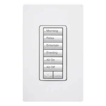 Teclado Híbrido con Atenuador / 6 Botones Programables / 450 W Incandescente / 100 W LED/CFL / Control de Neutro / Radiofrecuencia 431-437 MHz / Hasta 9 m (29.5 ft) de Repetidor