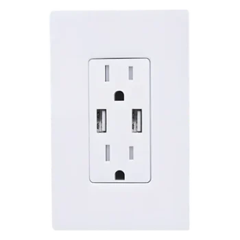 Tomacorriente dúplex con USB / 15 A 125 V 60 Hz / 2 puertos USB-A 2.0, 3.8 A a 5 V / resistente a manipulaciones / estilo Designer (Claro)