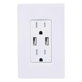 Tomacorriente USB / 15 A 125 V~ / 2 puertos USB-A 5 V 3.8 A / a prueba de manipulación / placa de vidrio blanco incluida / New Architectural