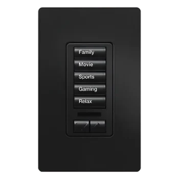 Teclado de Pared Programable / 5 Botones de Escena / Subir-Bajar / Retroiluminado / RF Clear Connect / Alcance 9 m (29.5 ft) / Control de Iluminación y Cortinas