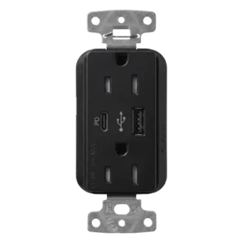 Receptáculo con USB / 15 A 125 V~ / Power Delivery 55 W / USB-A y USB-C / Tamper Resistant / Acabado Satinado Midnight