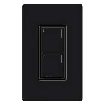 Botonera de pared / Sunnata Híbrida / 2 botones / Dimmer-interruptor integrado / Requiere neutro / 150W LED-450W INC-HAL-ELV / Negro / RadioRA 3