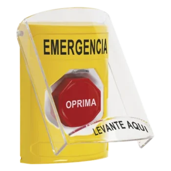 Botón Multipropósito / Superficie Amarillo / Tapa Policarbonato / Bocina Pre-Alarma / Llave Restablecer / Texto Emergencia Español / -40°C a 121°C / UL/cUL