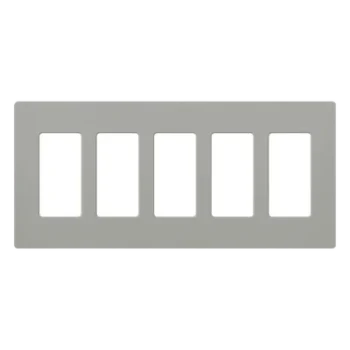 Placa de pared Claro / 5 espacios / gris brillante (GR) / 25.9 x 11.9 cm, perfil 7.6 mm / sin tornillos / compatible con Caseta Wireless, Maestro, Pico y Vive