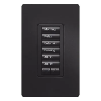 Teclado de pared / 6 botones + subir-bajar / retroiluminado / 120 V~ / RF 431-437 MHz / requiere neutro / RadioRA 2 / negro