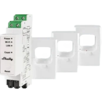 Medidor de Energía Trifásico / 400 A / Montaje Riel DIN / Wi-Fi + LAN + Bluetooth / Almacenamiento 60 Días / MQTT / Shelly Pro
