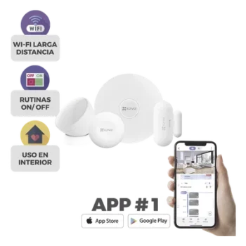 Kit de Alarma Inalambrico / Incluye: 1 Hub, 1 Sensor PIR, 1 Contacto Magnético y 1 Smart Boton / Configuración y Visualización por App Móvil EZVIZ / Protocolo Zigbee