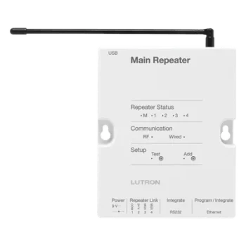 Repetidor principal RadioRA 2 / 434 MHz / alcance RF 9 m (cubre 232 m²) / Ethernet, RS232 y RS485 / reloj astronómico / hasta 100 dispositivos