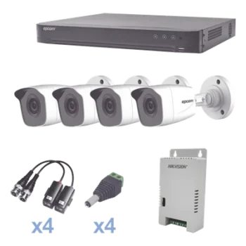 Kit TurboHD / DVR 4 Canales / 4 Cámaras Bala 1080p / Lente 2.8 mm / Visión Nocturna 20 m (65.6 ft) / Audio Coaxitron / Fuente Regulada