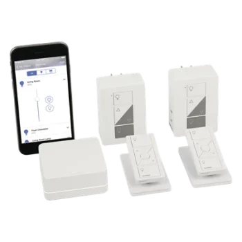 Kit Caseta Wireless / Smart Bridge / 2 atenuadores de clavija 120 V / 2 controles Pico / 2 bases de mesa / Alexa, Apple HomeKit y Asistente de Google