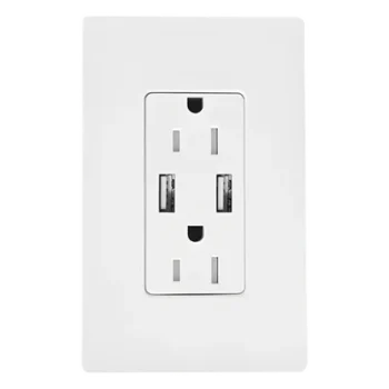 Receptáculo 15 A / 125 V~ 60 Hz / 2 puertos USB tipo A 5 V 3.8 A / Resistente a manipulaciones / Estilo Designer (Claro) satinado color Snow