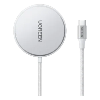 Cargador Inalámbrico Magnético / 15W / Qi 2 Certificado / USB-C 9V 2.2A / Eficiencia 83% / Cable 1.5 m (4.9 ft) / Material PC+ABS+Aluminio