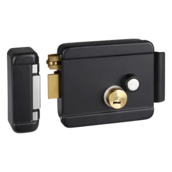 Cerradura Eléctrica con Botón de Salida / Doble Cerrojo / 12 VDC 2.5 A / Activación por Pulso 2 s / Exterior Izquierda / Cuerpo 129 x 103 x 38 mm